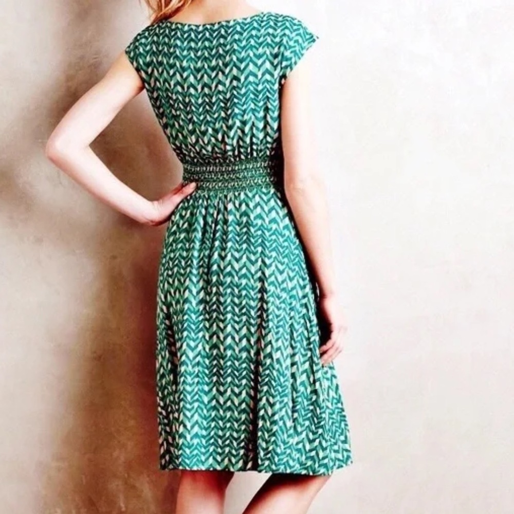 Maeve Green Chevron Print Cap-Sleeve Dress